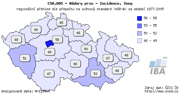 Regionální rozložení výskytu nádorů prsu v České republice